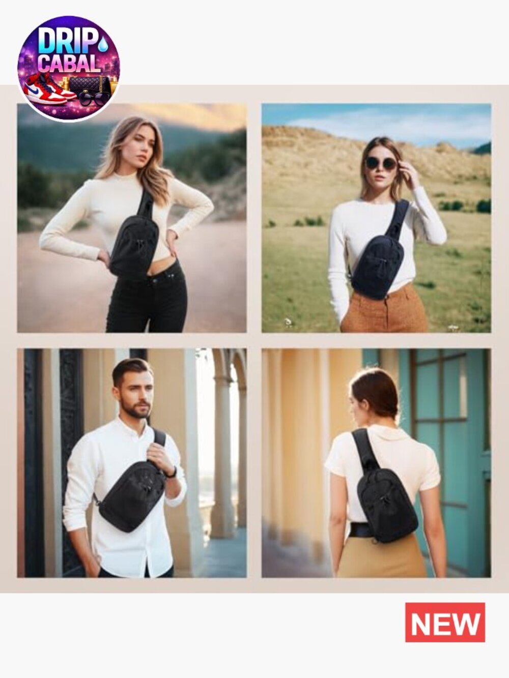 Crossbody Sling Chest Daypack Water Resistant Nylon Shoulder Bag with USB Port - Picture 5 of 6